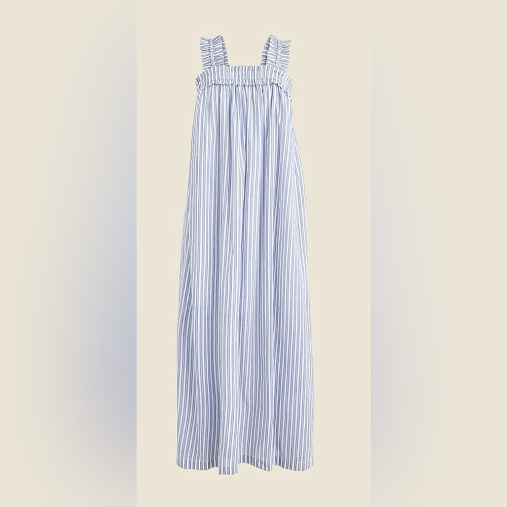 JCrew Cotton voile ruffle-trim shift dress in stripe XS blue and white